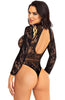 Sexet sort højhalset dual net bodysuit lingeri