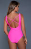 Hot neon pink badedragt med strappy cut-out