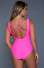 Indlæs billede til gallerivisning Hot neon pink badedragt med strappy cut-out