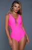 Hot neon pink badedragt med strappy cut-out