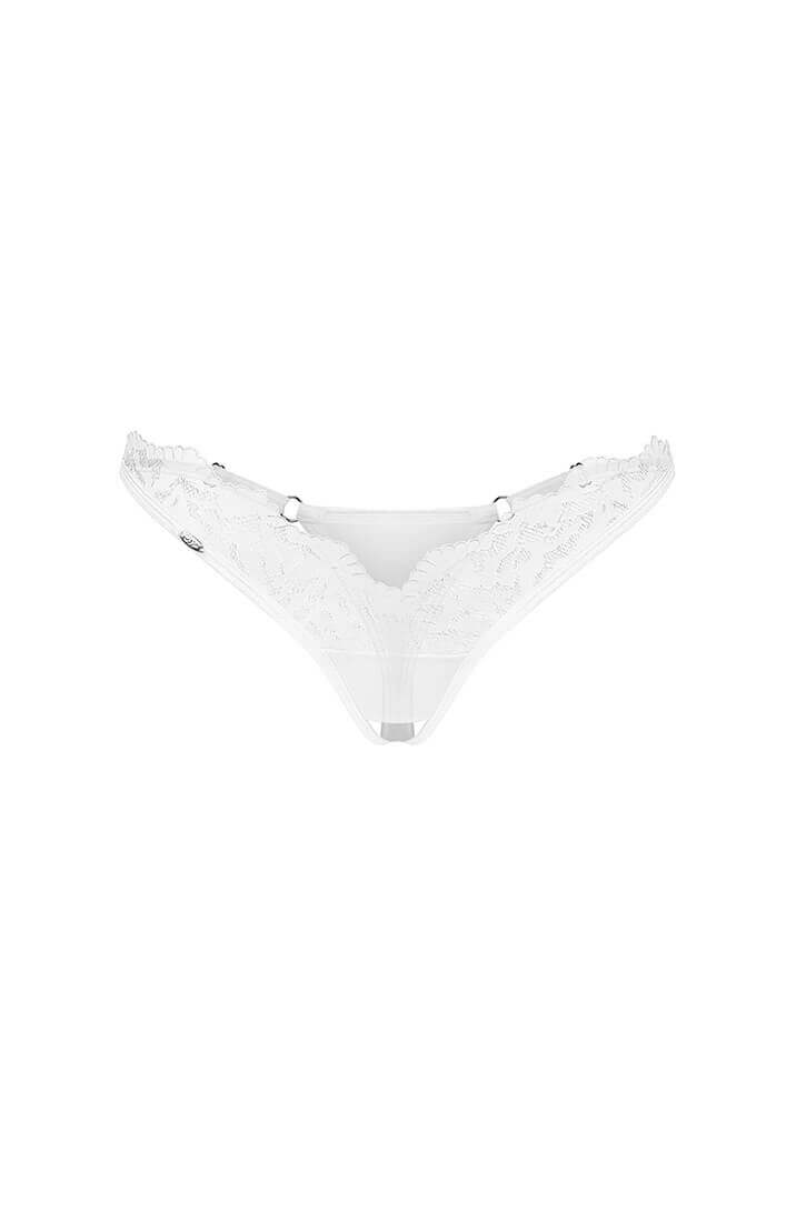 Hvid bundløs trusse med blonde og nylon - forfra