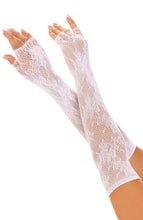Indlæs billede til gallerivisning Hvide lange fingerløse handsker med blonde mønster