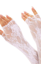 Indlæs billede til gallerivisning Hvide lange fingerløse handsker med blonde mønster