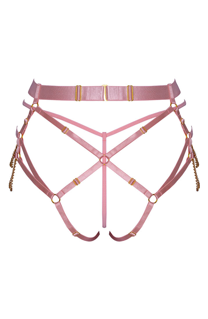 Lingeri med kæder og lyserøde harness straps til kvinder