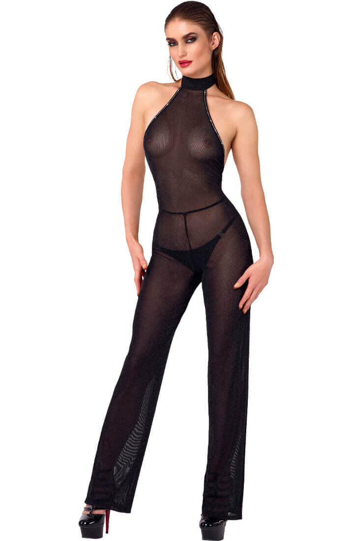 COAX Copenhagen nylon halterneck jumpsuit med glimmer