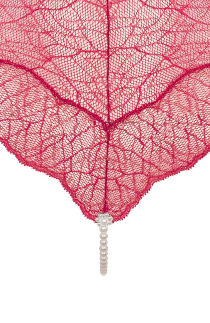 Rød blonde bodysuit med hvid Manacor perlesnor og elegant pasform fra COAX Copenhagen