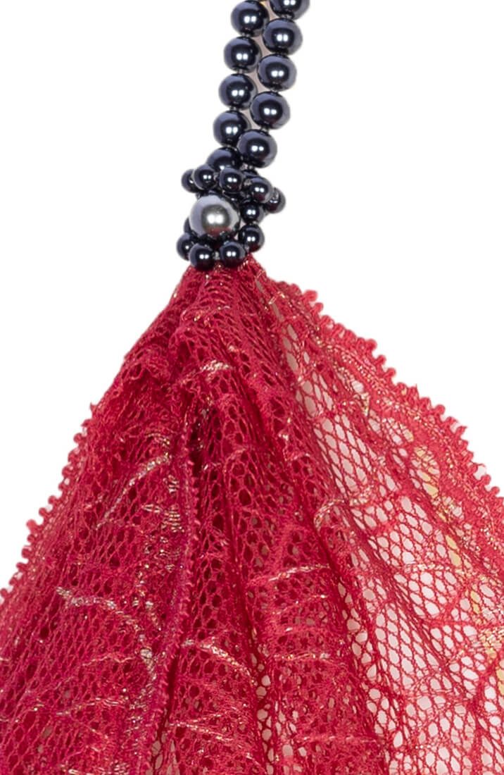 COAX Copenhagen rød blonde bralette med sort perle halterneck