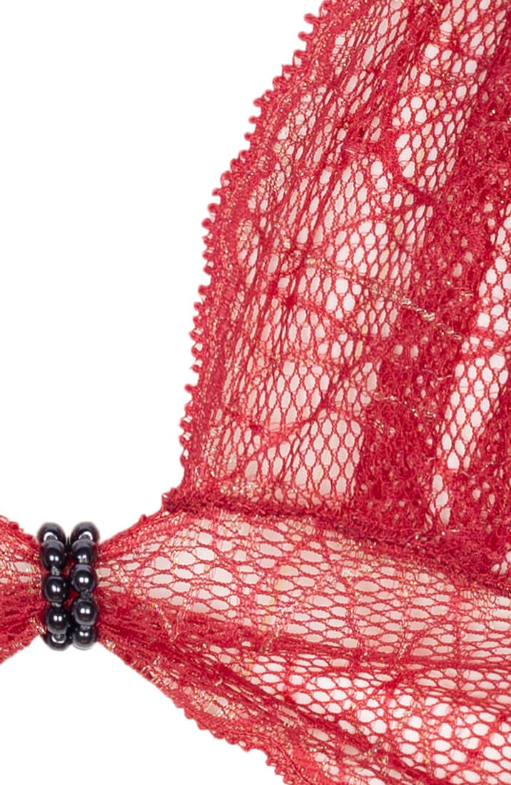 Erotisk rød bralette i italiensk blonde med sort Manacor perlekæde