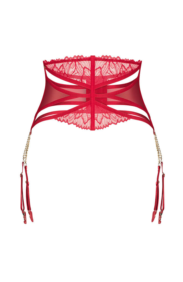 Erotisk rødt lingeri med blonde og nylon, sensuelt underbust design