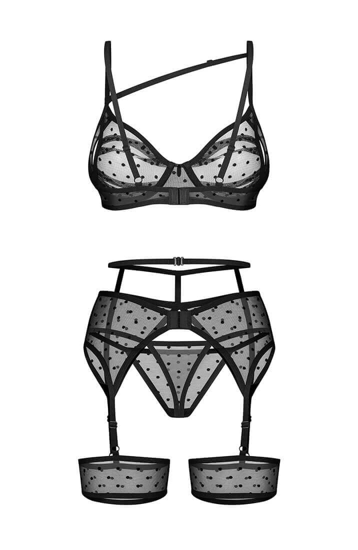 Sexet sort lingeri sæt i prikket design