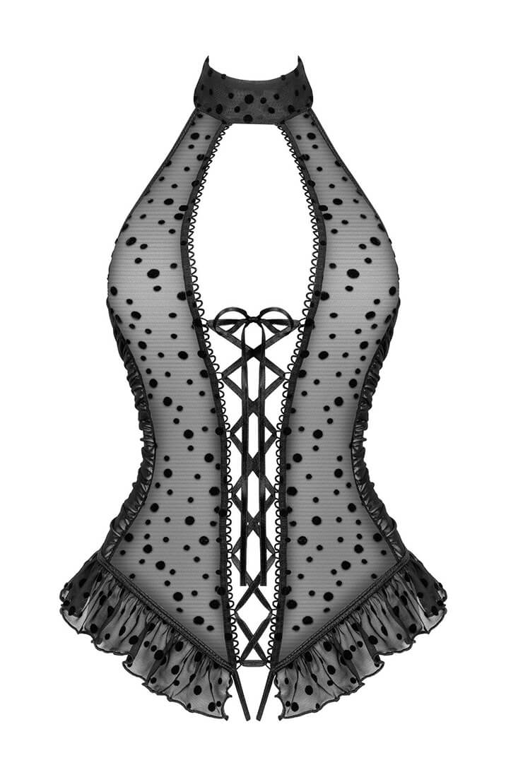 Sort bodysuit lingeri med satin snøre - Carla - COAX Copenhagen