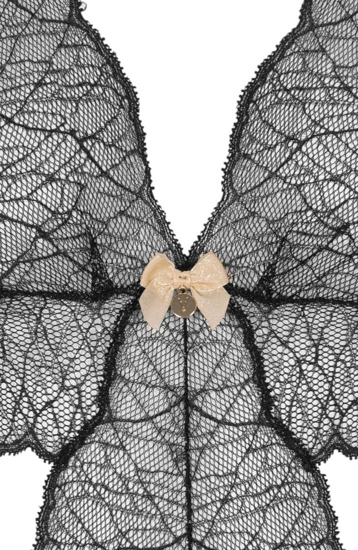 Sort lace bodysuit med perle detalje - elegant og forførende lingeri