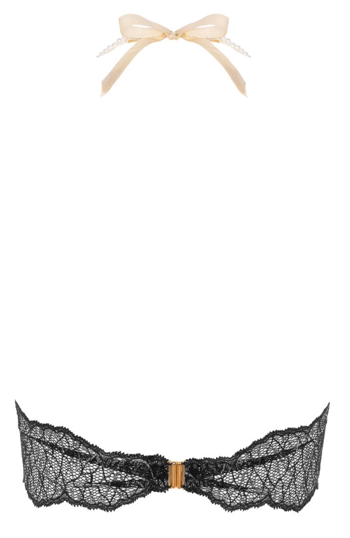 Sort bodysuit med enkelt perlesnor og matchende perle halterneck design - eksklusivt og sensuelt lingeri
