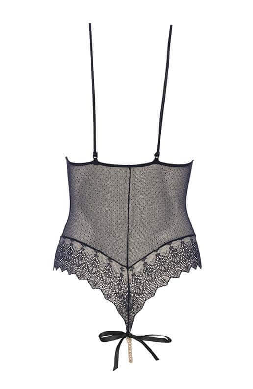 Sensuel sort bodysuit fra COAX Copenhagen med stimulerende perlesnor og sexet blonde