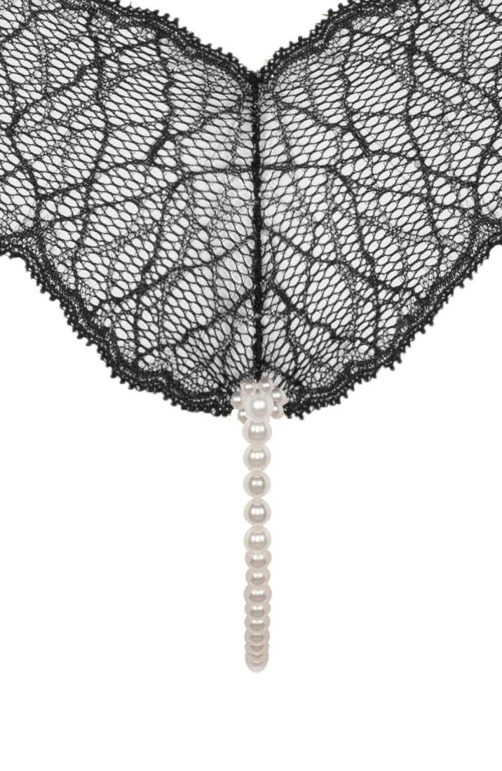 Sort blonde bodysuit med perlesnor og guldfarvet lurex nistring - luksus lingeri