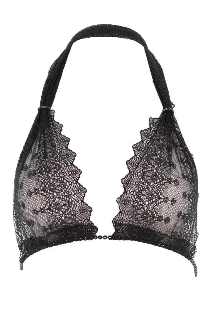 Sort bralette med sorte Manacor perler fra COAX Copenhagen i delikat blonde