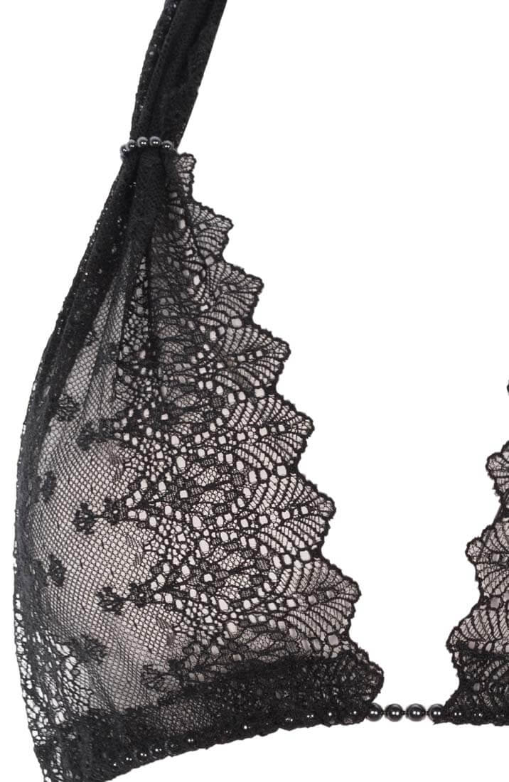 Sensuel sort bralette fra COAX Copenhagen med justerbare blondeskåle og perledetaljer