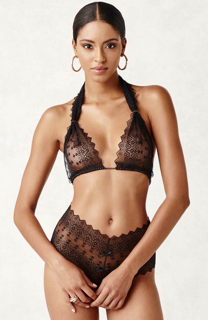 Eksklusiv sort blonde bralette med Manacor perler fra COAX Copenhagen for et forførende look