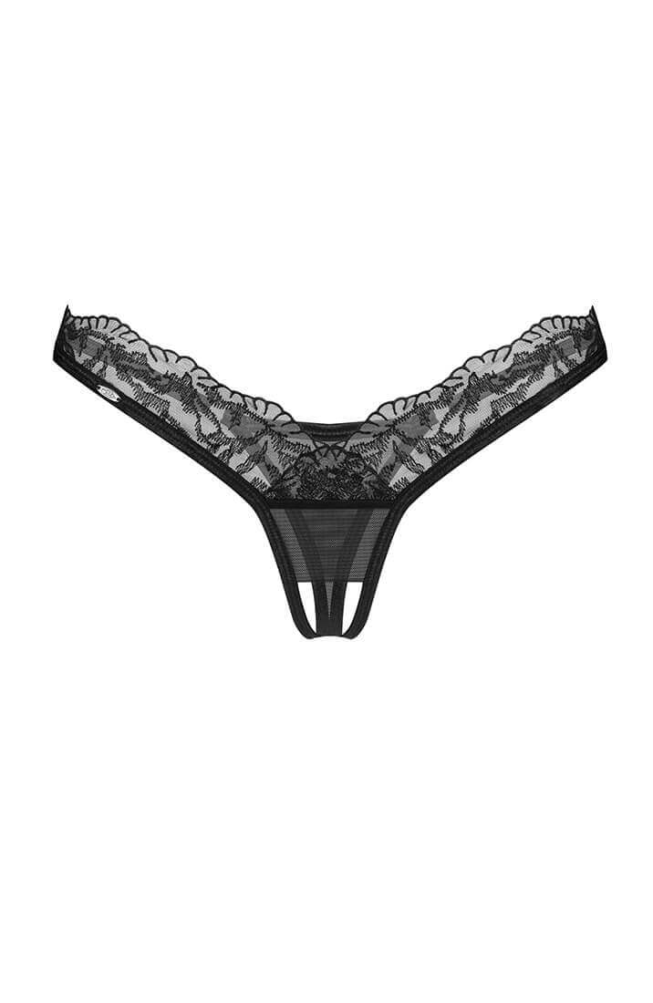 Sort bundløs trusse med transparent mesh og blonde - forfra