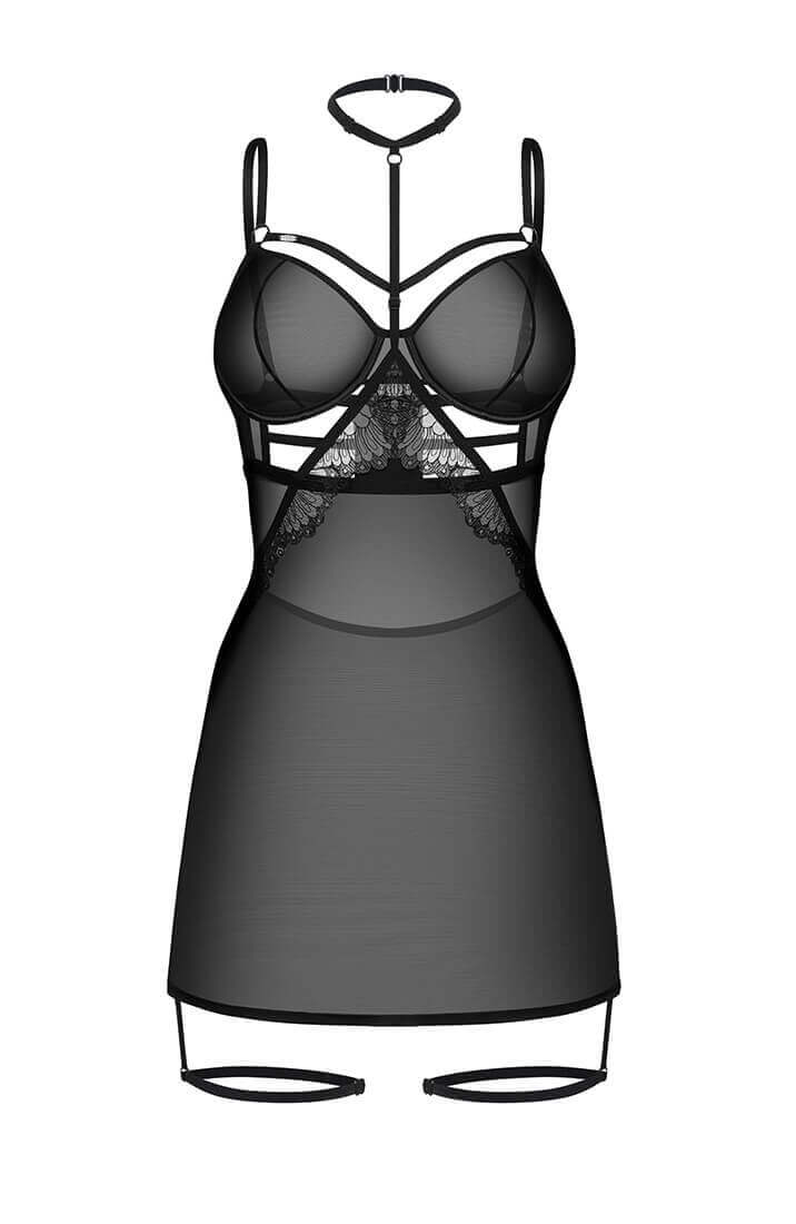 Bagfra visning af sort chemise med justerbar ryg og lårstropper