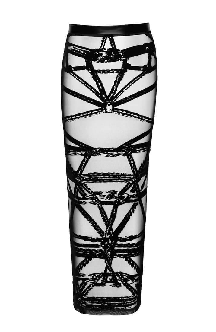 Sort Shibari nylon nederdel med wetlook-detaljer og elegant længde