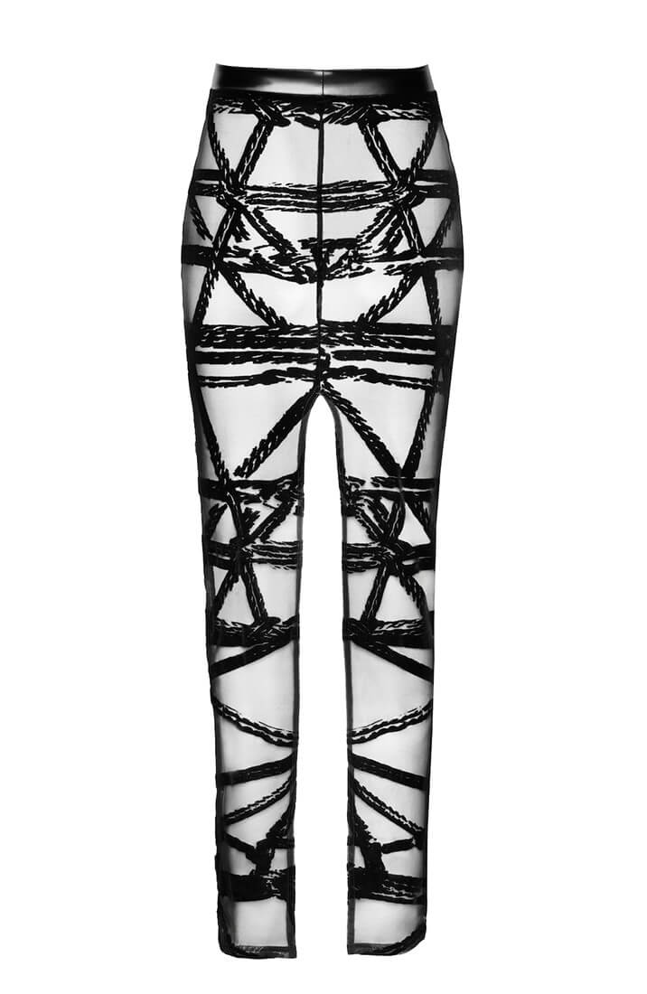 Lang transparent nylon nederdel fra COAX Copenhagen med Shibari design