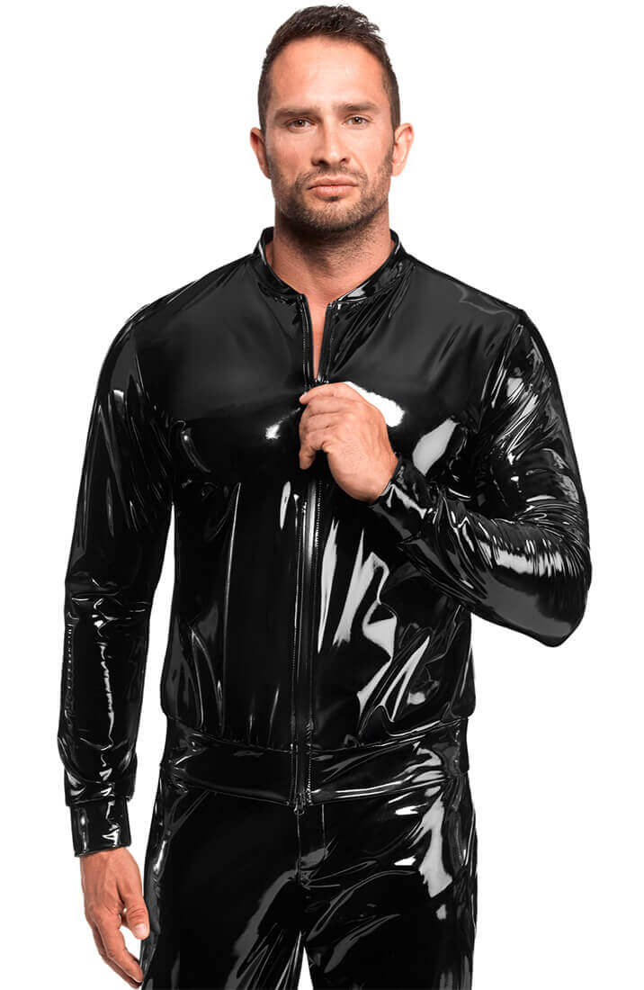 Sort PVC jakke med glossy latex-look og frontlynlås | COAX Fetish Mænd