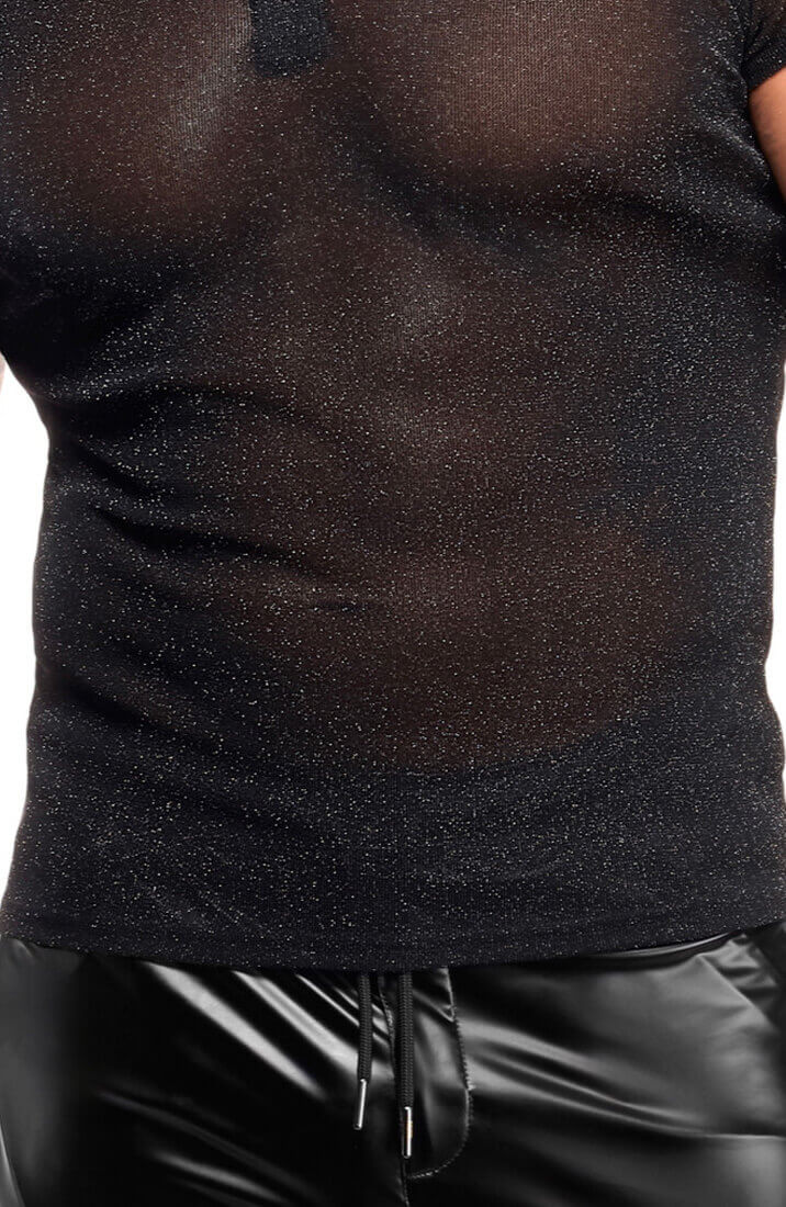 Sort transparent herre polo stylet med wetlook bukser