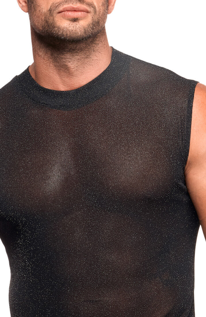 COAX Fetish tank top med transparent materiale og sølvnistring