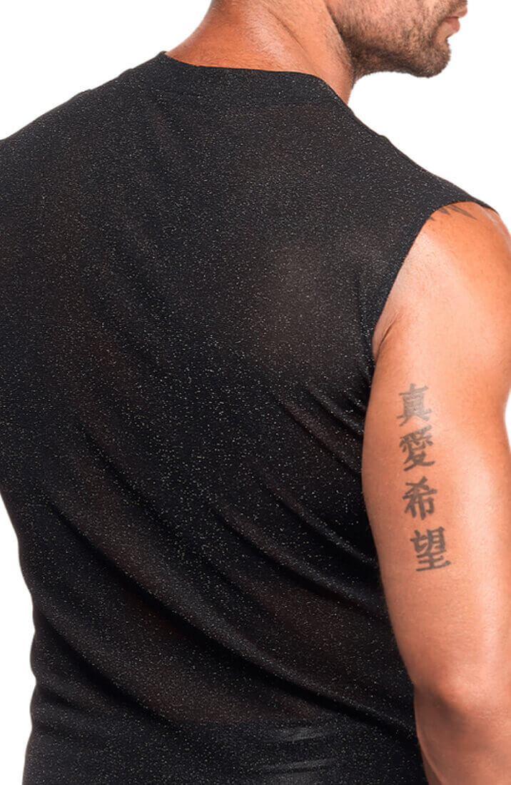 Transparent fetish tank top i sort stretch nylon