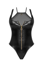 Indlæs billede til gallerivisning Sort wetlook bodysuit med lynlås