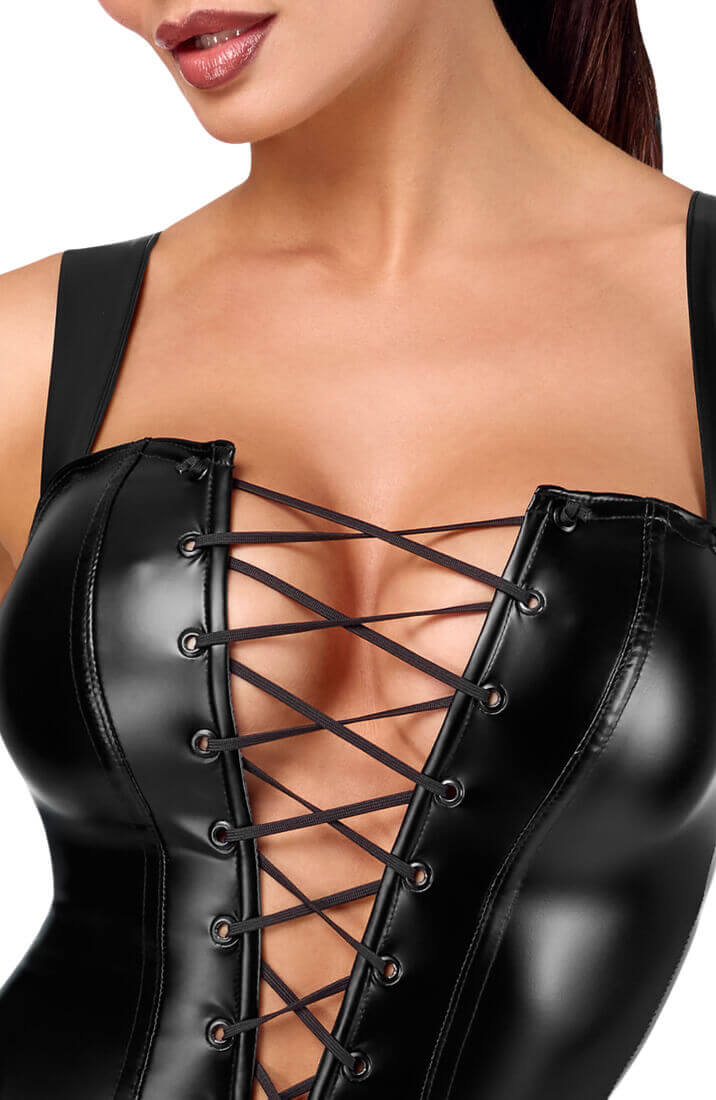 Wetlook catsuit med 2-vejs lynlås og formende silhuet