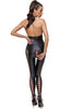 Sort wetlook catsuit med lace-up snøre