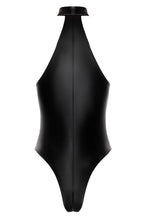 Indlæs billede til gallerivisning Sort wetlook halterneck bodysuit med similisten