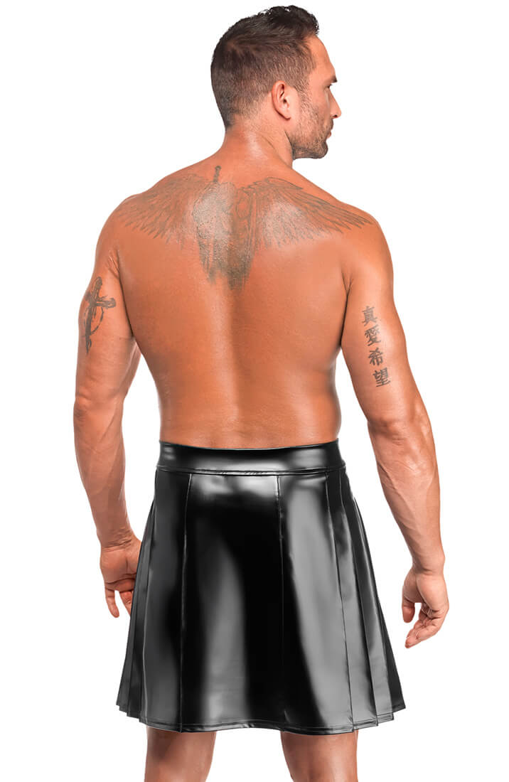 Herre fetish kilt i sort power wetlook materiale