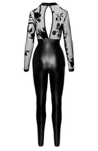 Indlæs billede til gallerivisning Sort wetlook X Nylon catsuit med lange ærmer