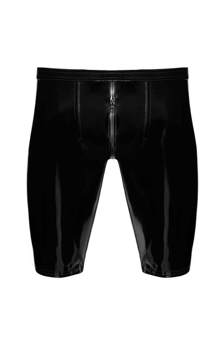 Sorte PVC biker shorts til mænd - forfra