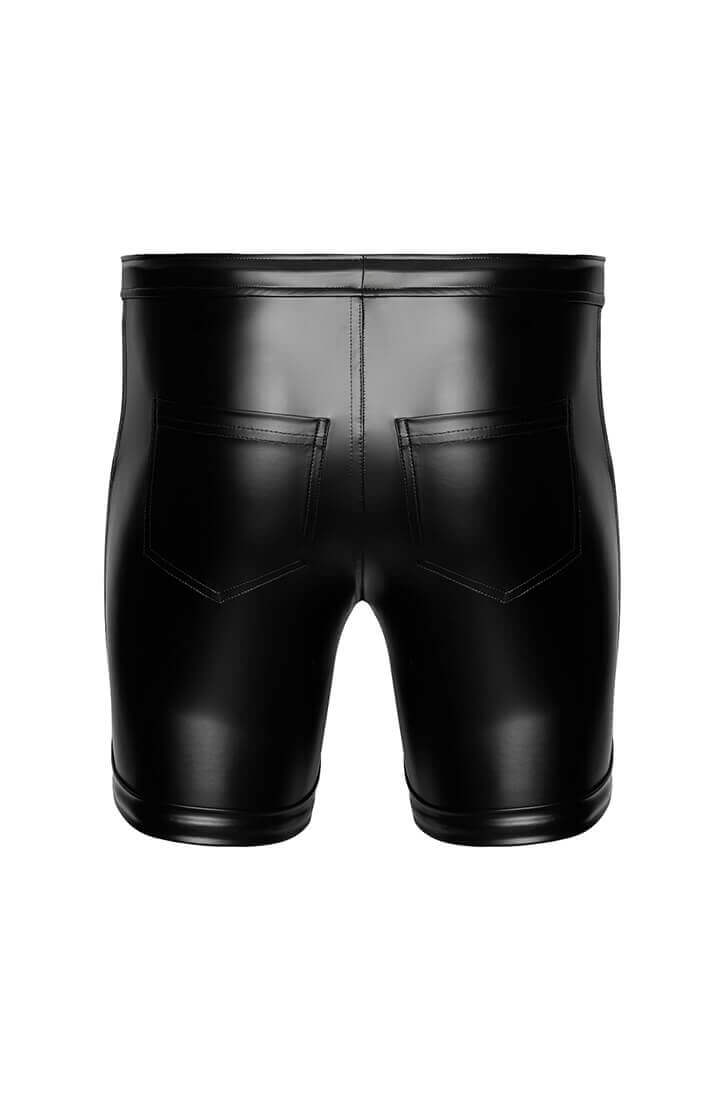 Sorte wetlook shorts - style med harness og støvler