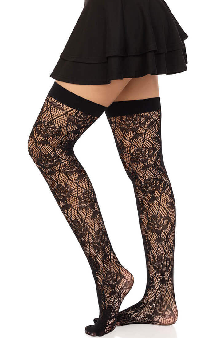 Sorte wild rose blonde thigh high strømper - COAX Copenhagen