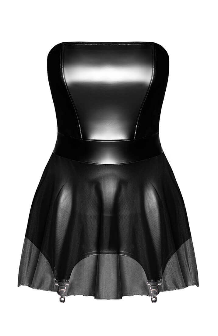 Sexet sort wetlook kjole med let nylon skørt