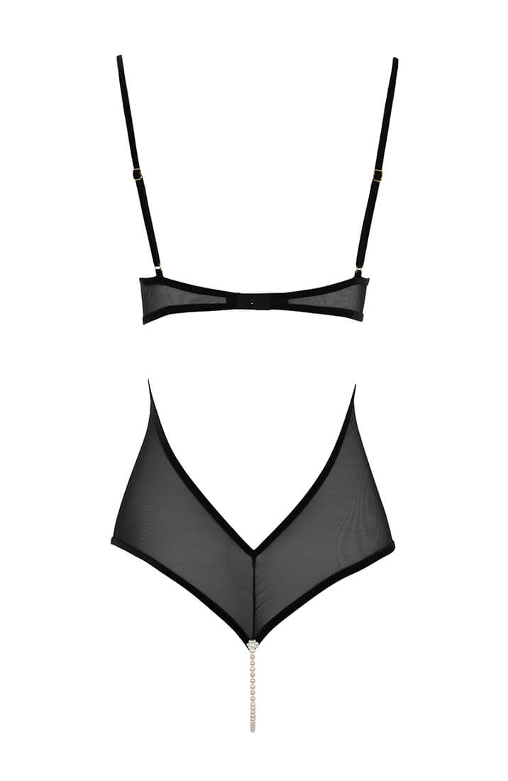 Transparent sort bodysuit med stimulerende perlesnor fra COAX Copenhagen