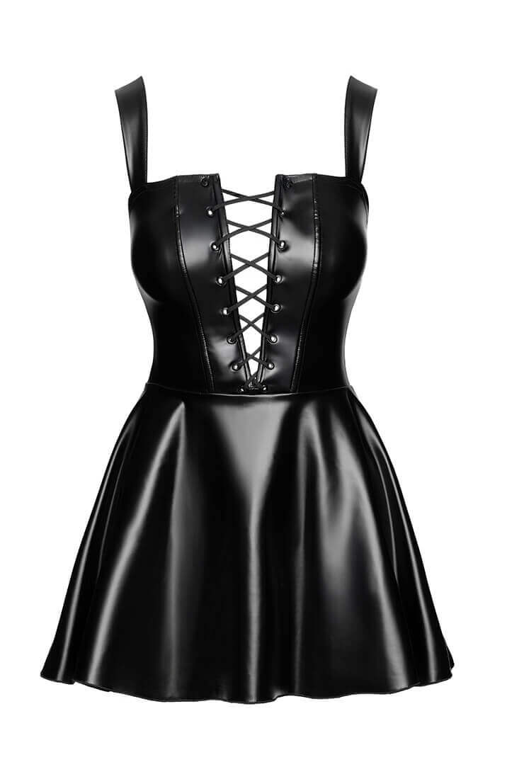 Sexet sort wetlook kjole med A-line silhuet