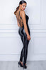 Wetlook catsuit med strappy ryg