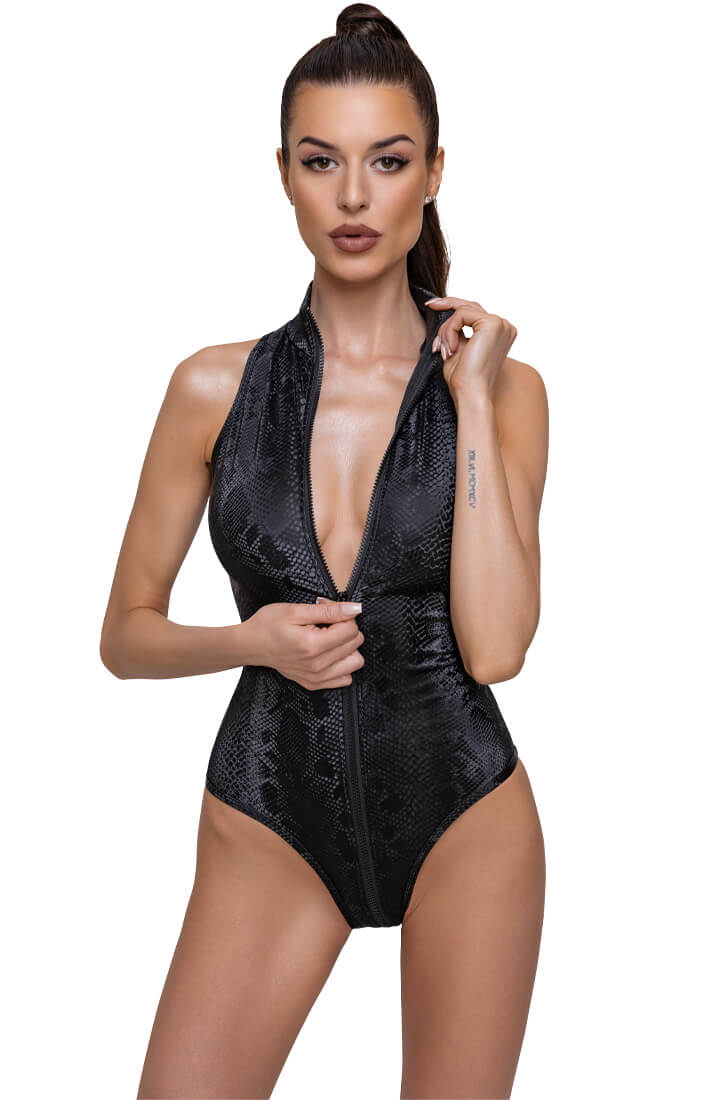 Sort faux slangeskind bodysuit - Option One - COAX Copenhagen