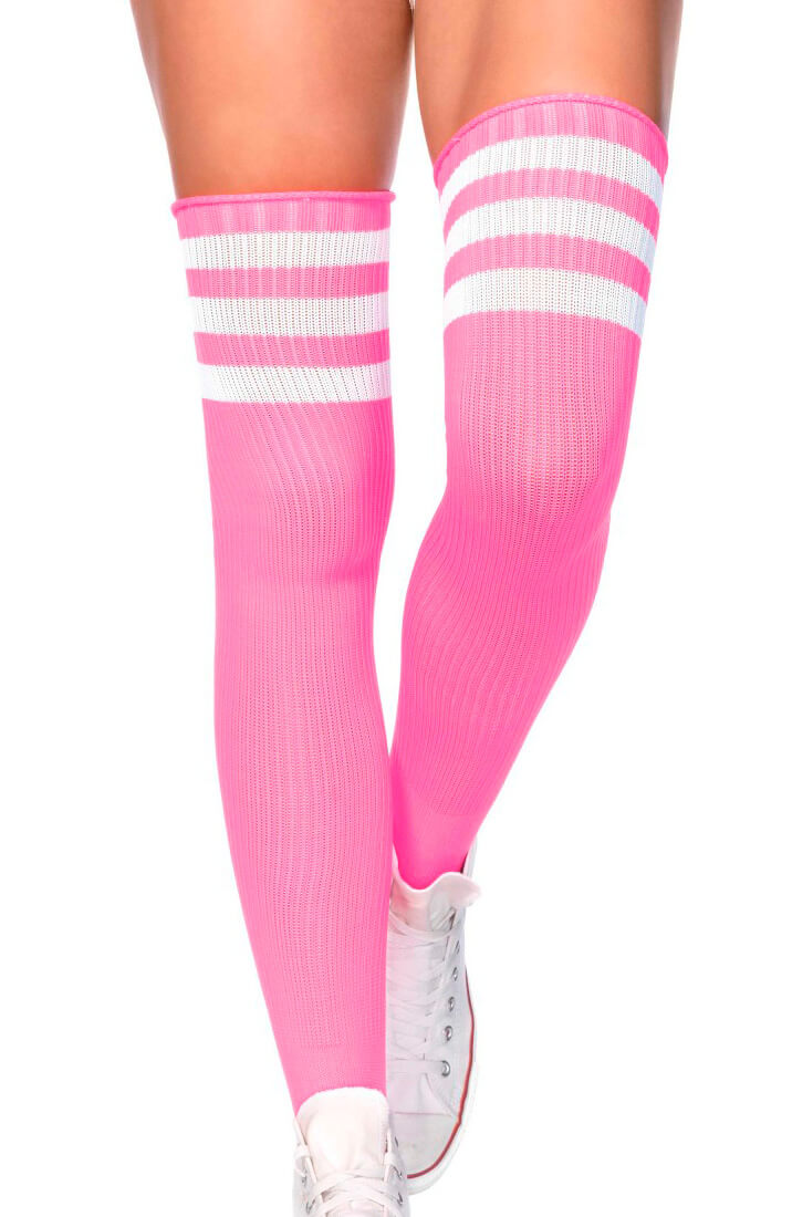 Neon pink Athlete strømper med hvide striber - COAX Copenhagen
