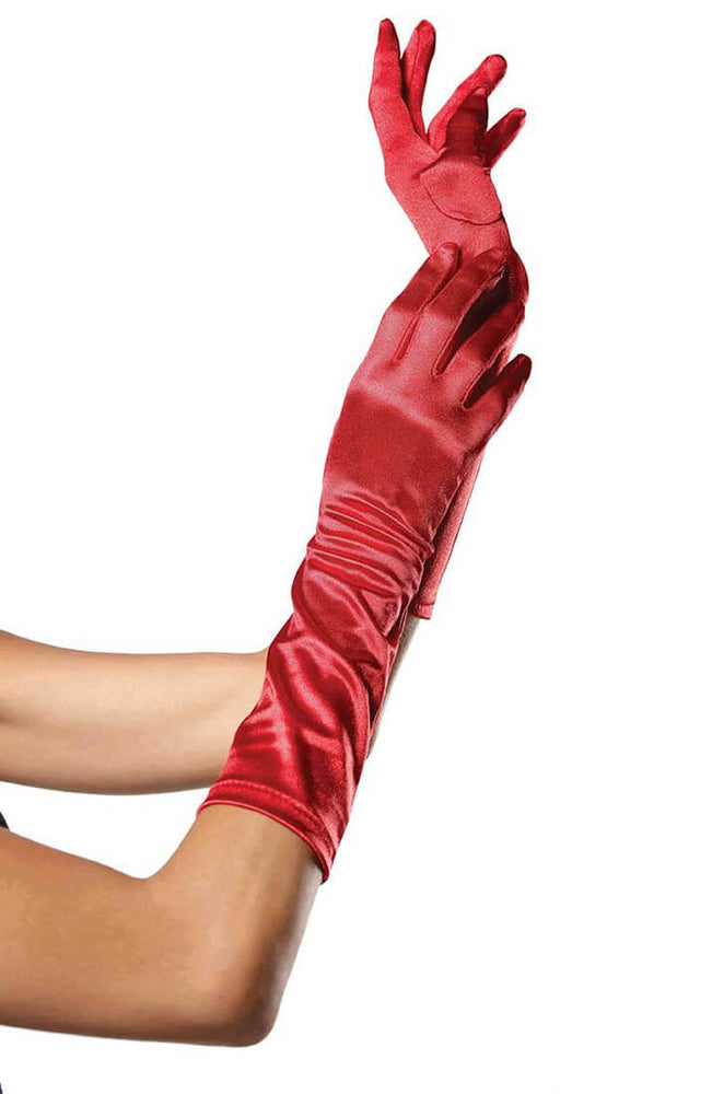 Albuelange røde satin handsker
