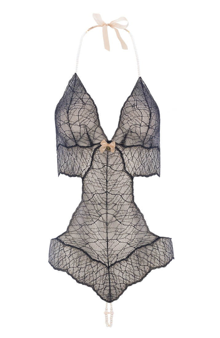 Sort bodysuit med dobbelt perlesnor - Sydney Body Double - COAX Copenhagen