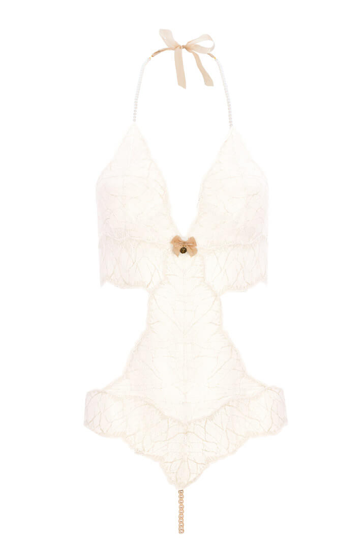 Elfenbens hvid bodysuit med single perlesnor - Sydney Body Single - COAX Copenhagen