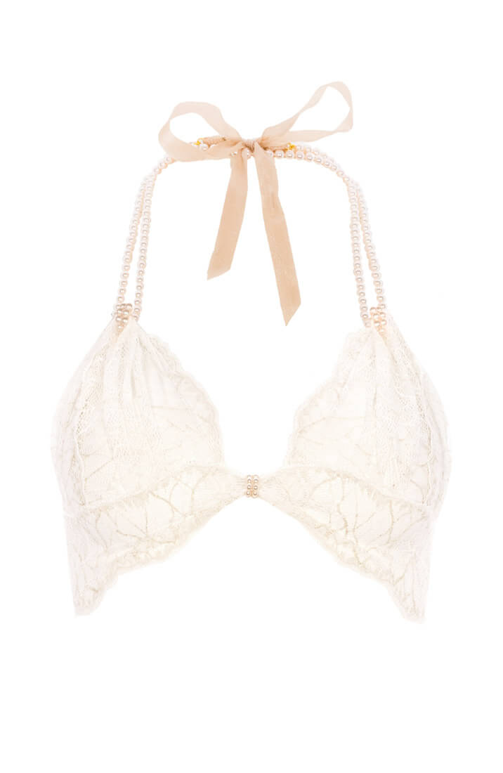 Elfenbens hvid bralette med perle halterneck - Sydney Bra - COAX Copenhagen