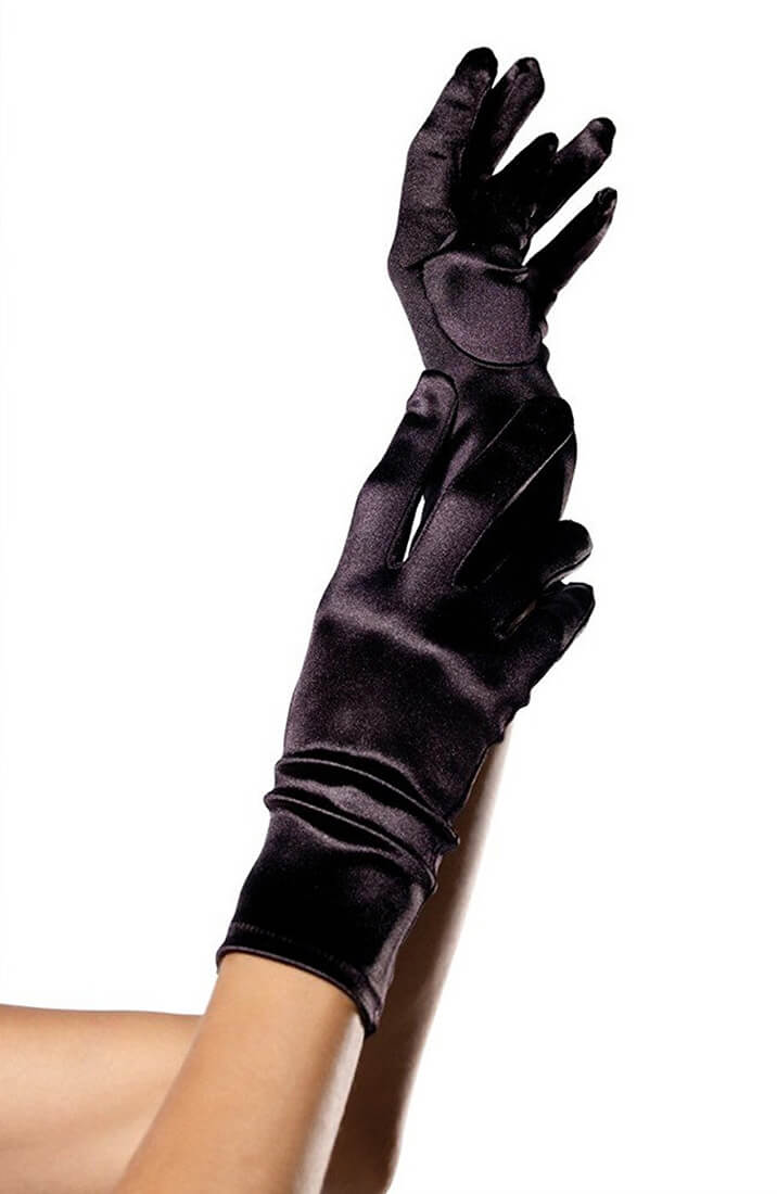 Korte sorte satin handsker - COAX Copenhagen
